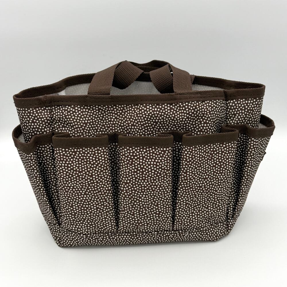 Thirty-One 5 Pocket Organizer Tote Pin Dots Brown Polka Dot Craft Caddy